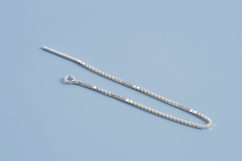 Ørekæde m/øsken, box chain, 100 mm,  925s, 1 par