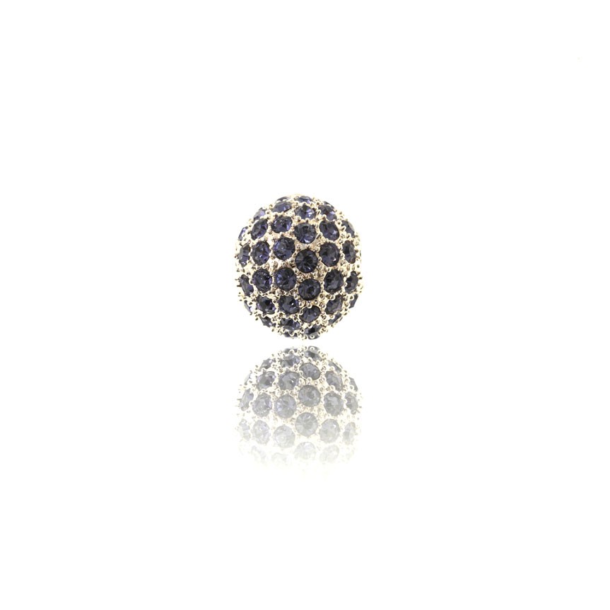 Perle, forsølvet, 14 mm, kugle, m/lilla krystaller, 1 stk.