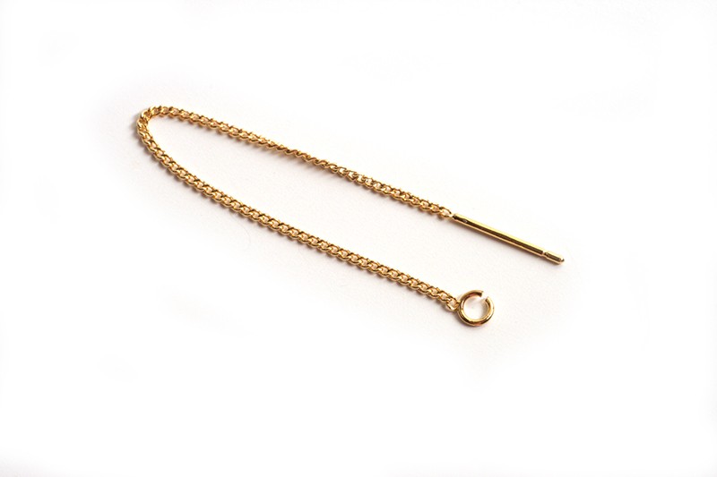 Øretråd/ørekæde med stav og øsken, ca. 82x1 mm, forgyldt med 18K guld, 1 par