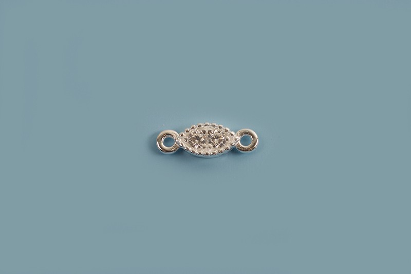 Vedhæng, link, oval med klare rhinsten, ca. 6x3,2 mm, 925s, 1 stk.
