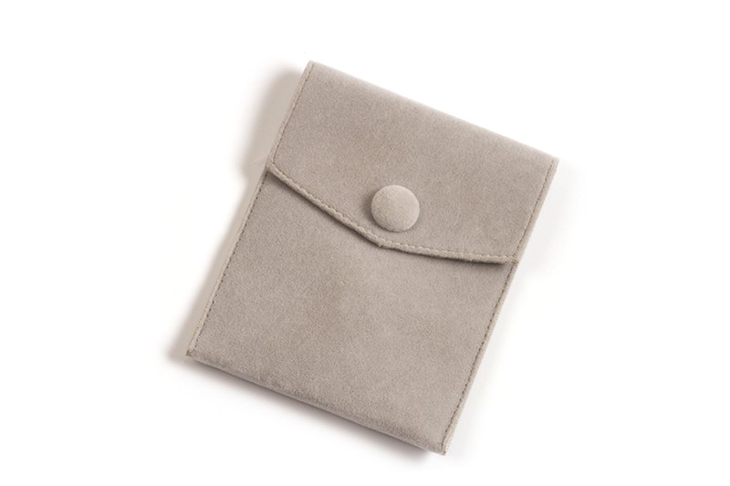 Smykkepose m/knap, velour, grå, ca. 90x80x10 mm, 1 stk.