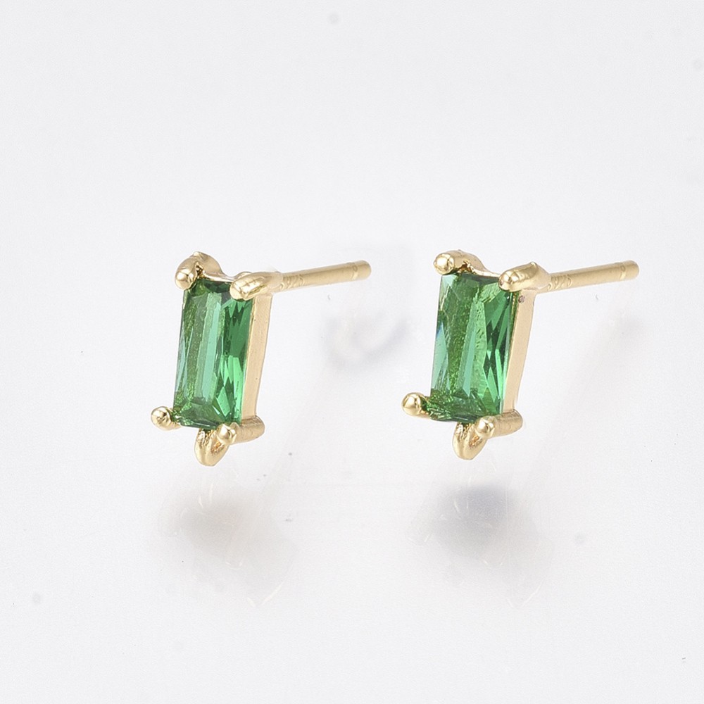 Ørestikker, grøn zirkonia med øje, 18K FG, 8.5x4mm. 1 par