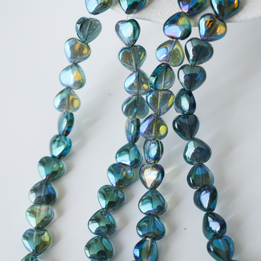 Zirkon,Hjerte Perler,10.4*10mm/92cm，Hel Streng -  Påfugleblå