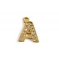 Bogstav m/zirkonia, A, 10x8 mm, forgyldt med 18K guld, 1 stk.
