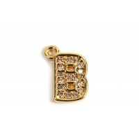Bogstav m/zirkonia, B, 9,5x7 mm, forgyldt med 18K guld, 1 stk.