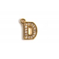 Bogstav m/zirkonia, D, 9,5x8 mm, forgyldt med 18K guld, 1 stk.