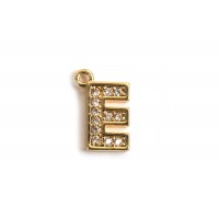 Bogstav m/zirkonia, E, 10x6,5 mm, forgyldt med 18K guld, 1 stk.