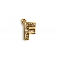 Bogstav m/zirkonia, F, 10x6,5 mm, forgyldt med 18K guld, 1 stk.