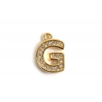Bogstav m/zirkonia, G, 10,5x7 mm, forgyldt med 18K guld, 1 stk.