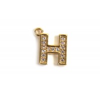 Bogstav m/zirkonia, H, 10x9 mm, forgyldt med 18K guld, 1 stk.