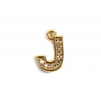 Bogstav m/zirkonia, J, 10x7 mm, forgyldt med 18K guld, 1 stk.