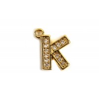Bogstav m/zirkonia, K, 10x8,5 mm, forgyldt med 18K guld, 1 stk.