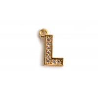 Bogstav m/zirkonia, L, 10x7 mm, forgyldt med 18K guld, 1 stk.