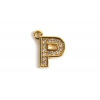 Bogstav m/zirkonia, P, 10x8 mm, forgyldt med 18K guld, 1 stk.