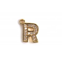 Bogstav m/zirkonia, R, 10x8 mm, forgyldt med 18K guld, 1 stk.