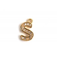 Bogstav m/zirkonia, S, 11x6 mm, forgyldt med 18K guld, 1 stk.