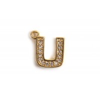 Bogstav m/zirkonia, U, 9,5x9 mm, forgyldt med 18K guld, 1 stk.