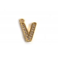 Bogstav m/zirkonia, V, 11x8 mm, forgyldt med 18K guld, 1 stk.