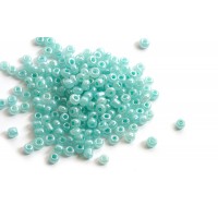Seed beads, ca. 3 mm, lys aqua med shine, ca. 15 gram