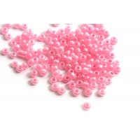 Seed beads, ca. 3 mm, lyserød med shine, ca. 15 gram