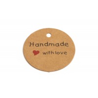Kort "Handmade with love", 45 mm, 25 stk.