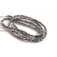 Glasperle, rondel, facet, sølv, 2x1,5 mm, 1 streng