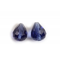 Glasperle, dråbe, facet, 10x12 mm, blå, 2 stk.