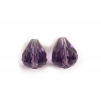Glasperle, dråbe, facet, 10x12 mm, lilla, 2 stk.