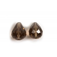 Glasperle, dråbe, facet, 10x12 mm, mørkebrun, 2 stk.