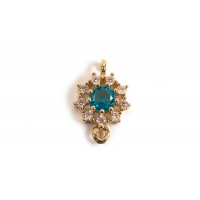 Vedhæng, link, m/turkise og klare rhinsten, 16x11x5 mm, FG, 1 stk.