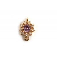 Vedhæng, link, m/lilla og klare rhinsten, 16x11x5 mm, FG, 1 stk.