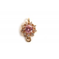 Vedhæng, link, m/lyserøde og klare rhinsten, 16x11x5 mm, FG, 1 stk.
