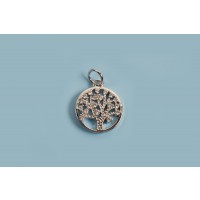 Vedhæng, livets træ m/klare zirkonia, ca. 15x12x2 mm, FS, 1 stk.