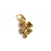 Vedhæng, firkløver m/farvede zirkonia, ca. 12x8 mm, FG, 1 stk.