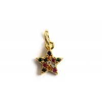 Vedhæng, stjerne m/farvede zirkonia, ca. 8x7 mm, FG, 1 stk.