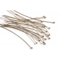 Perlestave m/1 perle, 50x0,5 mm, platiniumfarvet, 20 stk.