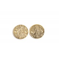 Mønt m/2 huller, børstet, ca. 12 mm, forgyldt med 24K guld, 2 stk.