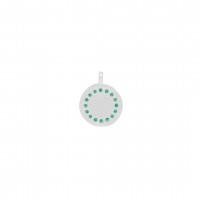 Stor mønt m/grønne rhinsten, 14x18 mm, mat, 925s, 1 stk.